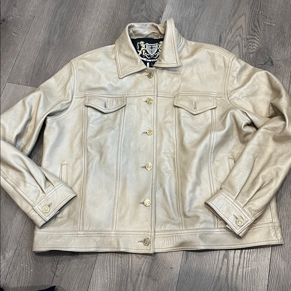 Vintage St. John denim style Leather Jacket large